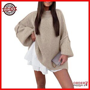 Oversized Chunky Mock Turtleneck Sweater - Warm Knit Pullover